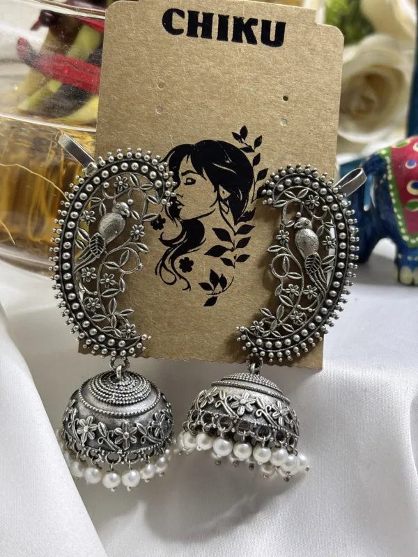 Floral Oxidized Earrings with butta cuffes - Image 2