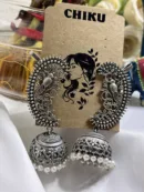 Floral Oxidized Earrings with butta cuffes
