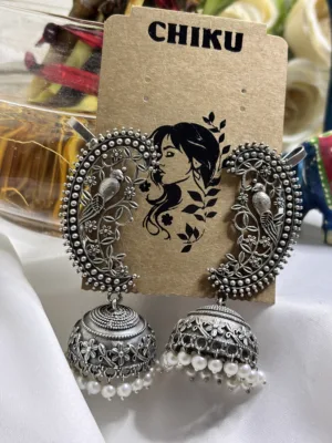 Floral Oxidized Earrings with butta cuffes