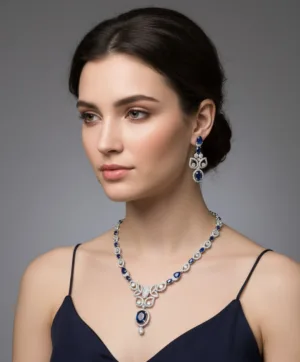 Luxury Blue Sapphire-Inspired Necklace set