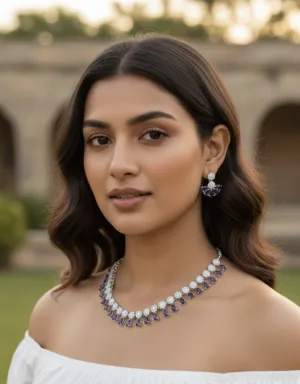 Royal Blue & Diamond Zircon Necklace set