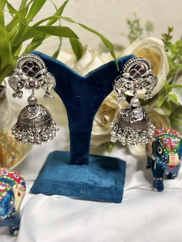 🌸 German Silver Oxidised Long Earrings 🌸 - Image 2