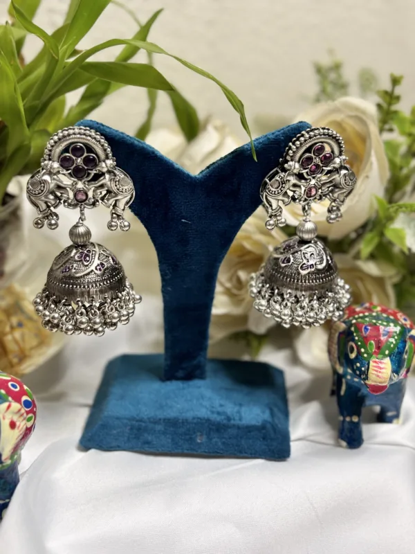 🌸 German Silver Oxidised Long Earrings 🌸 - Image 4