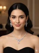 Elegant Pink Floral Stone Necklace Set
