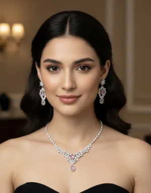 Elegant Pink Floral Stone Necklace Set