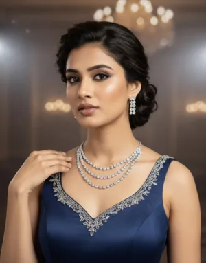 Classic Triple Layer Diamond Necklace Set